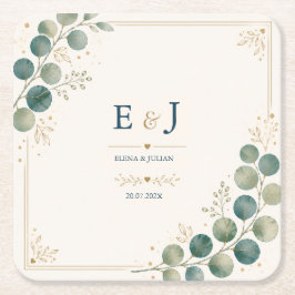 Posavasos Cuadrado De Papel Elegant Blue Eucalyptus 