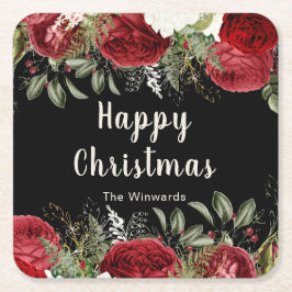 Posavasos Cuadrado De Papel Elegant Christmas Dinner Party Red Flowers