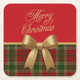 Posavasos Cuadrado De Papel Elegant Christmas Plaid Collection with Gold Bow