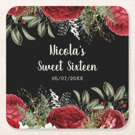 Posavasos Cuadrado De Papel Elegant Christmas Red Flowers Sweet Sixteen