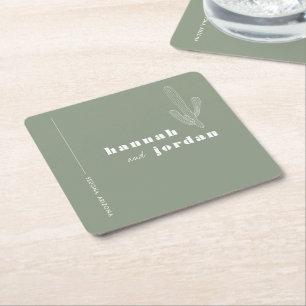 Posavasos Cuadrado De Papel Elegant Desert Boda Verde Cactus