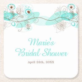 Posavasos Cuadrado De Papel Elegant Floral Twist Bridal Shower in Turquoise