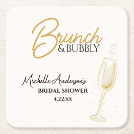 Posavasos Cuadrado De Papel Elegant Gold Brunch & Bubbly Bridal Shower 