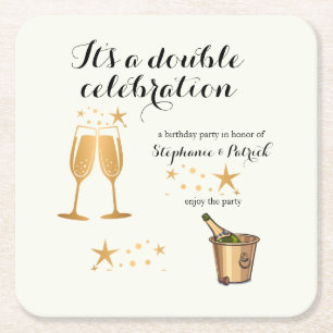 Posavasos Cuadrado De Papel Elegant Gold Doble Celebración Cumpleaños Conjunto