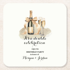 Posavasos Cuadrado De Papel Elegant Gold Doble Celebración Cumpleaños Conjunto