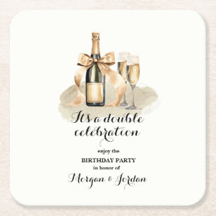 Posavasos Cuadrado De Papel Elegant Gold Doble Celebración Cumpleaños Conjunto