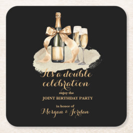 Posavasos Cuadrado De Papel Elegant Gold Doble Celebración Cumpleaños Conjunto