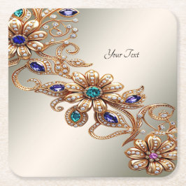 Posavasos Cuadrado De Papel Elegant Gold Jewel Flowers Paper Coaster