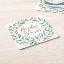 Posavasos Cuadrado De Papel Elegant Greenery Watercolor Boho Bridal Shower