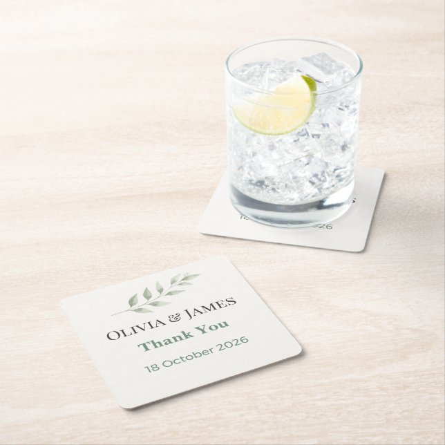Posavasos Cuadrado De Papel Elegant Greenery Wedding Coasters (In situ)