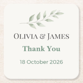 Posavasos Cuadrado De Papel Elegant Greenery Wedding Coasters