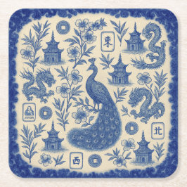 Posavasos Cuadrado De Papel Elegant Mahjong Toile Paper Coaster Set