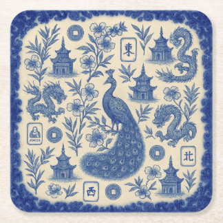 Posavasos Cuadrado De Papel Elegant Mahjong Toile Paper Coaster Set