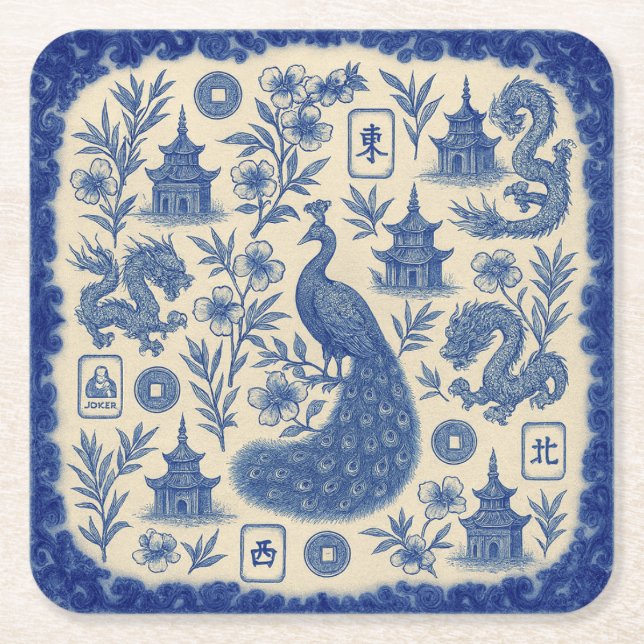 Posavasos Cuadrado De Papel Elegant Mahjong Toile Paper Coaster Set (Anverso)