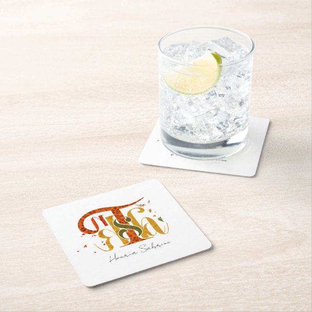 Posavasos Cuadrado De Papel Elegant Manuscript Thanks Autumn Fall Foliage (In situ)