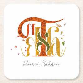 Posavasos Cuadrado De Papel Elegant Manuscript Thanks Autumn Fall Foliage