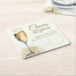 Posavasos Cuadrado De Papel Elegant Modern Champagne Cheers 50th Birthday