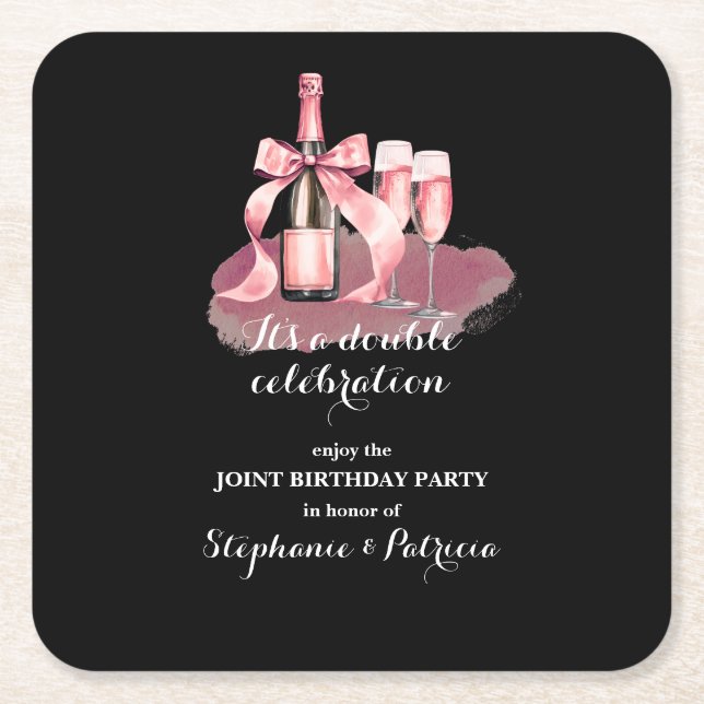 Posavasos Cuadrado De Papel Elegant Pink Double Celebration Joint Birthday (Anverso)