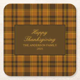 Posavasos Cuadrado De Papel Elegant Plaid Thanksgiving Classic Vintage Custom 