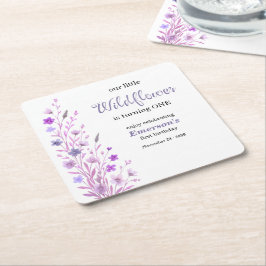 Posavasos Cuadrado De Papel Elegant Purple Wildflower 1st Birthday Party