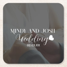 Posavasos Cuadrado De Papel Elegant Script Heart Photo 