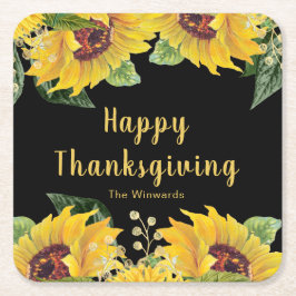 Posavasos Cuadrado De Papel Elegant Sunflowers and Foliage Thanksgiving Party