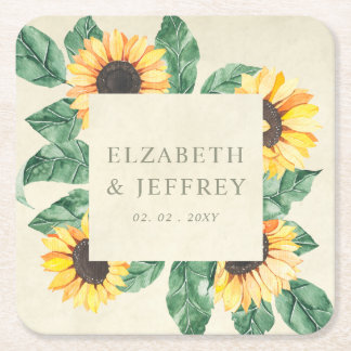 Posavasos Cuadrado De Papel Elegant Sunflowers Garden Floral Wedding