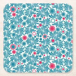 Posavasos Cuadrado De Papel Elegant Teal and Magenta Foliage Pattern