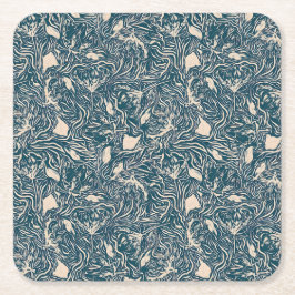 Posavasos Cuadrado De Papel Elegant Teal Botanical Swirl Seamless Pattern