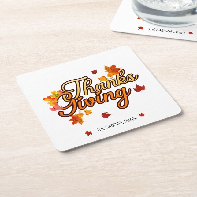 Posavasos Cuadrado De Papel Elegant Thanksgiving foliage autumn fall  (En perspectiva)