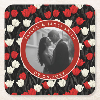 Posavasos Cuadrado De Papel Elegant Tulip Retro Wedding Coaster