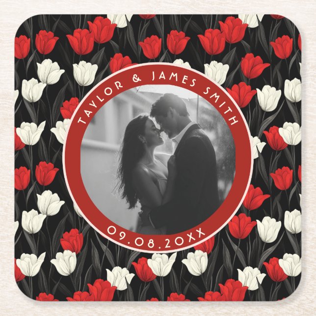 Posavasos Cuadrado De Papel Elegant Tulip Retro Wedding Coaster (Anverso)