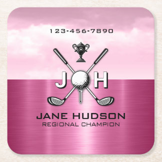 Posavasos Cuadrado De Papel Elegant Women Custom Golf Monogram Design