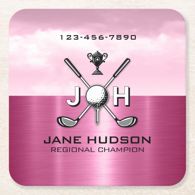 Posavasos Cuadrado De Papel Elegant Women Custom Golf Monogram Design (Anverso)