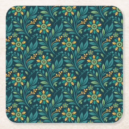 Posavasos Cuadrado De Papel Elegant Yellow and Teal Floral Pattern Design