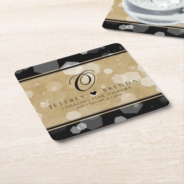 Posavasos Cuadrado De Papel Elegante 1er aniversario de Boda de papel (En perspectiva)