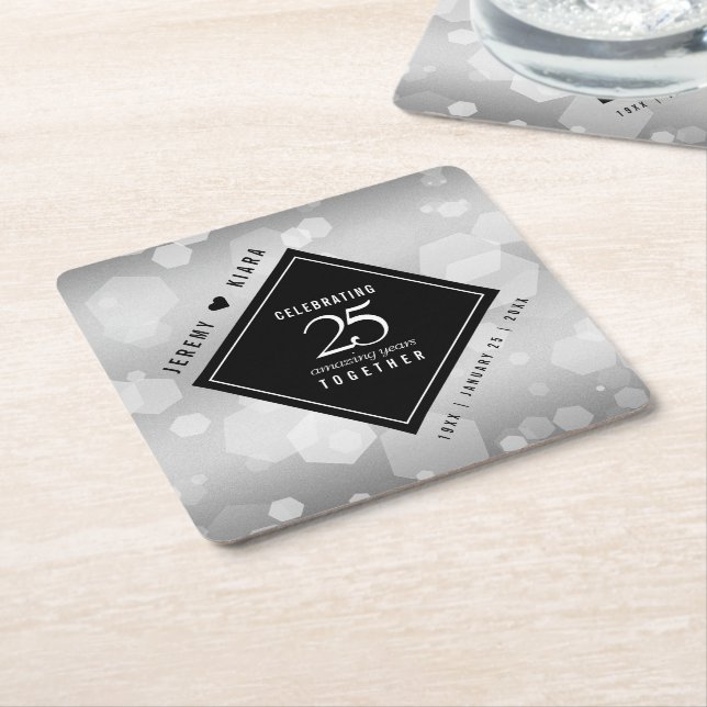 Posavasos Cuadrado De Papel Elegante 25° aniversario Boda de Plata (En perspectiva)