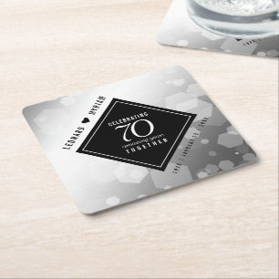 Posavasos Cuadrado De Papel Elegante 70° Aniversario del Boda Platino