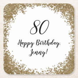 Posavasos Cuadrado De Papel Elegante 80.ª Fiesta de Cumpleaños Negro Oro