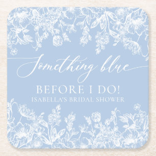 Posavasos Cuadrado De Papel Elegante algo azul antes de hacer ducha de novia