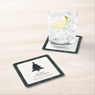 Posavasos Cuadrado De Papel Elegante árbol de navidad azul y verde