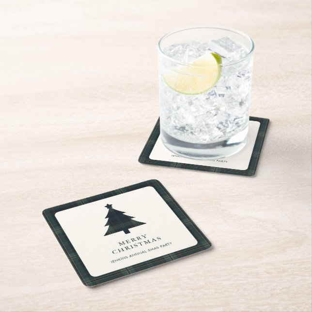 Posavasos Cuadrado De Papel Elegante árbol de navidad azul y verde (In situ)