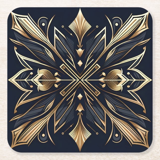 Posavasos Cuadrado De Papel Elegante Art Deco Gold Mandala (Anverso)