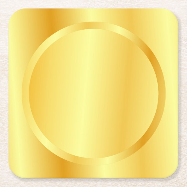 Posavasos Cuadrado De Papel Elegante aspecto metálico dorado falso en blanco (Anverso)