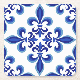 Posavasos Cuadrado De Papel Elegante azul damasco servicio de almuerzo 