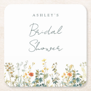 Posavasos Cuadrado De Papel Elegante Baby Shower de Novia con Flores Silvestre