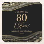 Posavasos Cuadrado De Papel Elegante Black Gold Agate 80th Birthday Party<br><div class="desc">¡Son elegantes gallos de papel de la 80ª Agosta de Oro Negro!</div>