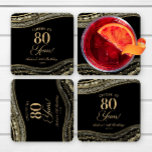 Posavasos Cuadrado De Papel Elegante Black Gold Agate 80th Birthday Party<br><div class="desc">¡Son elegantes gallos de papel de la 80ª Agosta de Oro Negro!</div>
