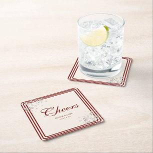 Posavasos Cuadrado De Papel Elegante Boda Burgundy Old Money Rayada Cheers