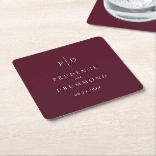 Posavasos Cuadrado De Papel Elegante Boda Clásica de Burgundy Profundo